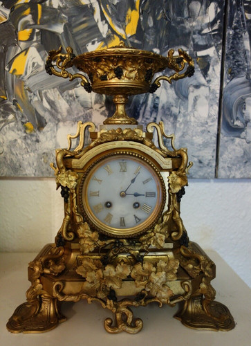 Pendule bronze doré albatre - doré,