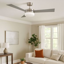 Ventilateur de Plafond LED Luminaires Plafond Métal Verre Aile Réversible Lampe