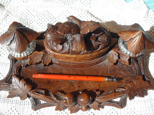 Ancien double encrier bois - double,