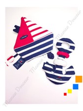 Doudou Plat Bateau Poisson Bleu Blanc Rouge Rayé & Ancre Hochet 18cm Saint James