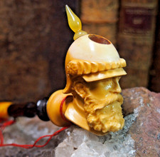 PIPE FUME CIGARETTE  EN ÉCUME DE MER  SCULPTEE OFFICIER ET SON CASQUE A POINTE
