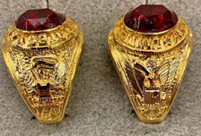 Army Bague Rouge Zircone Hommes 18Kt Plaqué Or US Militaire Taille 7 7.5 11 12