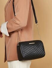 Sac A Bandoulière A Rabat Noir Femme Simili Cuir Matelassé Chevron Chaîne Doré