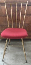 Chaise Vintage design Métal Doré Décor Bambou Assise Tissu Rouge/Design 20 Ème 