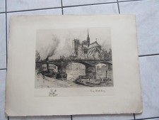 TRES GRANDE EAU FORTE ORIGINALE EUGENE DELECLUSE NOTRE DAME PARIS TOURNELLE 1940