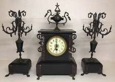 Ancienne Garniture Horloge De Cheminée En Marbre À révisé OBRY LILLE