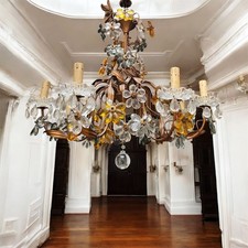 Élégant lustre en cristal à 8 lumières - style classique fleuri - H 80 x Ø 75