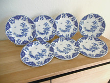 SEPT ASSIETTES DESSERT FAIENCE GIEN DECOR DELFT OISEAUX BLEUS.