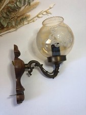 Applique murale / lampe en bois vintage - Globe en verre avec décoration