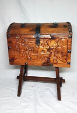 Ancien Coffre Bar Bois Sculpté Sur pied Rangement Coffre au trésor 60 x 35 x 80