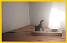 Lampe Veilleuse Art Déco CHIEN DE CHASSE en Régule  sur Socle en Marbre