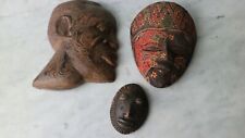 Lot de masque tete homme africain sculpté AFRIQUE ASIE ? en bois, terre cuite...