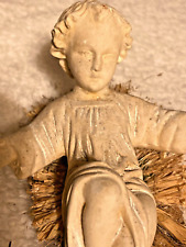 Enfant Jésus ANCIEN crèche moulage plâtre sur son couffin de paille