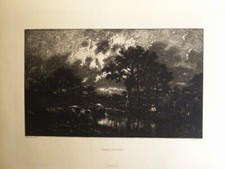d. Jules DUPRÉ (1811-1889) GRAVURE EAU FORTE PAYSAGE CREPUSCULE BARBIZON 1880