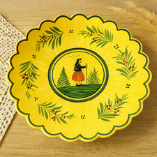 Grande coupe en faïence de Quimper – décor breton jaune – Henriot – plat rond an
