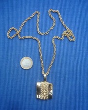 B33 Chaine Maille Corde Plaqué Or & Pendentif Pierre LANG doré Lot Bijou