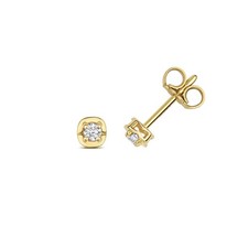 Boucles d'Oreilles Femme Or 375/1000 et Diamant 0.10 Carat - 4mm*4mm