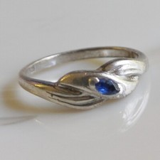 Belle bague solitaire en argent massif 925 et saphir Taille 51 bleu