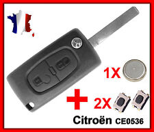 Coque PLIP Clé Pour CITROEN C2/C3/C4/C5/C6 2 BOUTON + Switch Pile CE0536