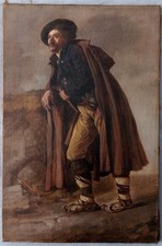 TABLEAU HST XIX EME PORTRAIT HOMME CONTREBANDIER ITALIEN SIGNE