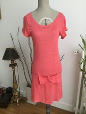 Ravissante robe corail 100% Lin CLAUDIE PIERLOT T.1 ou 36 comme neuve!
