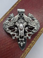 ANCIEN BIJOU CLAVET CHATELAINE OU PINCE A BILLET ARGENT DECOR OISEAUX  - 19ème