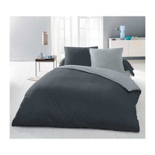 Parure housse de couette 2 personnes - 220x240 cm - 100% Coton - Bicolore Gris c