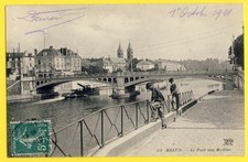 CPA 1911 (77) MELUN (Seine & Marne) Le PONT aux MOULINS Pêcheur TOUEUR à VAPEUR