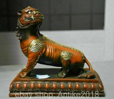 6.8" Old China Purple Bronze Gilt Feng Shui Pixiu Beast brave troops Statue