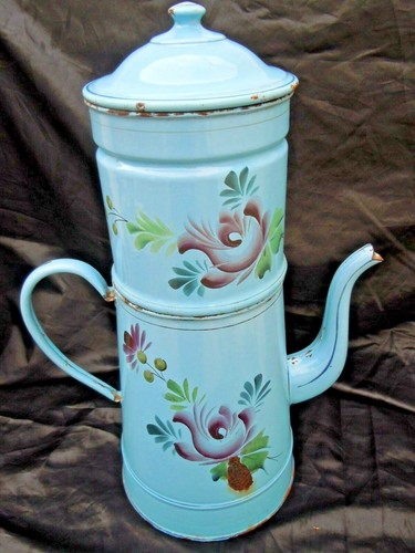 Cafetiere tole emaillee decor
