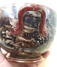 Ancien bol en terre mêlée carmélite signé Sarreguemines Fin XIXe