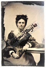 FERROTYPE photo 1/6 jeune femme jolie coiffure col blanc H846