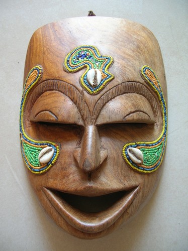 Masque mural bois sculpté - masque,