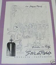 B884/ PARFUM BOURGEOIS SOIR DE PARIS RITZ ANCIENNE PUBLICITÉ 1937 VERITABLE
