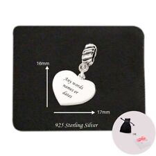 Personnalisé 925 Argent Sterling Coeur Breloque, Gravé pour Européen Bracelets