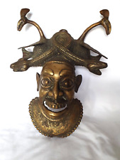 ANCIEN MASQUE  BRONZE AFRIQUE  OUEST - DECOR SERPENTS - ART TRIBAL  XXème
