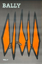 VILLEMOT RARE AFFICHE LITHO ORIGINALE 1969 BALLY JAMBES HOMMES  FRENCH POSTER