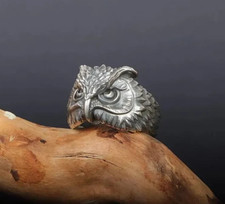 Chevalière hibou en Argent Massif 925 symbole animal totem gothiques