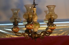 ANCIEN LUSTRE PORCELAINE ET BRONZE 5 LUMIÈRES GLOBE TULIPE VERRE