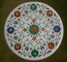 12 " Marbre Café Fin Table Top Demi Précieux Pierres Inlaid Art Work Décor