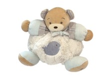 Peluche patapouf ours KALOO Zen oiseau gris blanc bleu grelot fourrure 23 cm