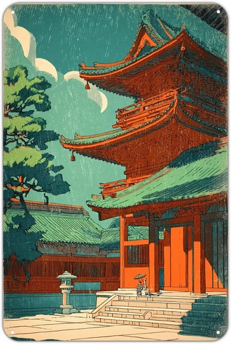 Japanese temple art - temple, vintage