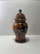 Pot en Terre Cuite Peint à la Main Scènes de Chasse Style Africain Bonbonnière