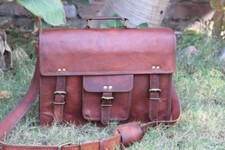 Nouveau sac à bandoulière messager en cuir véritable marron sacoche mini ordi...