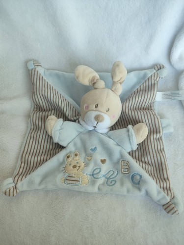 Doudou lapin plat bleu abc - doudou,