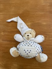 DOUDOU Peluche OURS BOULE BLANC COEURS BLEU KALOO Poche Bonnet ÉTAT MOYEN