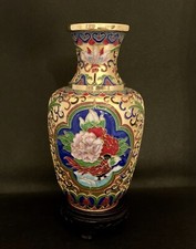 VASE EN EMAIL CLOISONNE DE JINGFA CHINE XXe Fleurs Oiseaux Doré