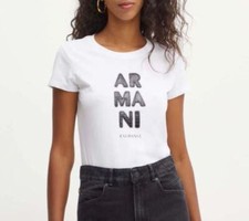 T-Shirt Femme Manches Courtes Armani AX Col Rond Logo Mode AX 6DYT39 1000 Blanc