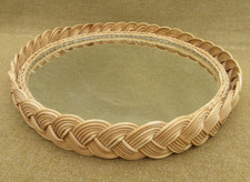 MIROIR VINTAGE CIRCULAIRE -  DOUBLE ENTOURAGE EN ROTIN TRESSÉ - Ø : 33 cm