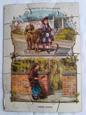 JOUET ANCIEN PUZZLE LITHOGRAPHIE EMRIK BINGER XIXe PAUVRETE RICHESSE HIVER